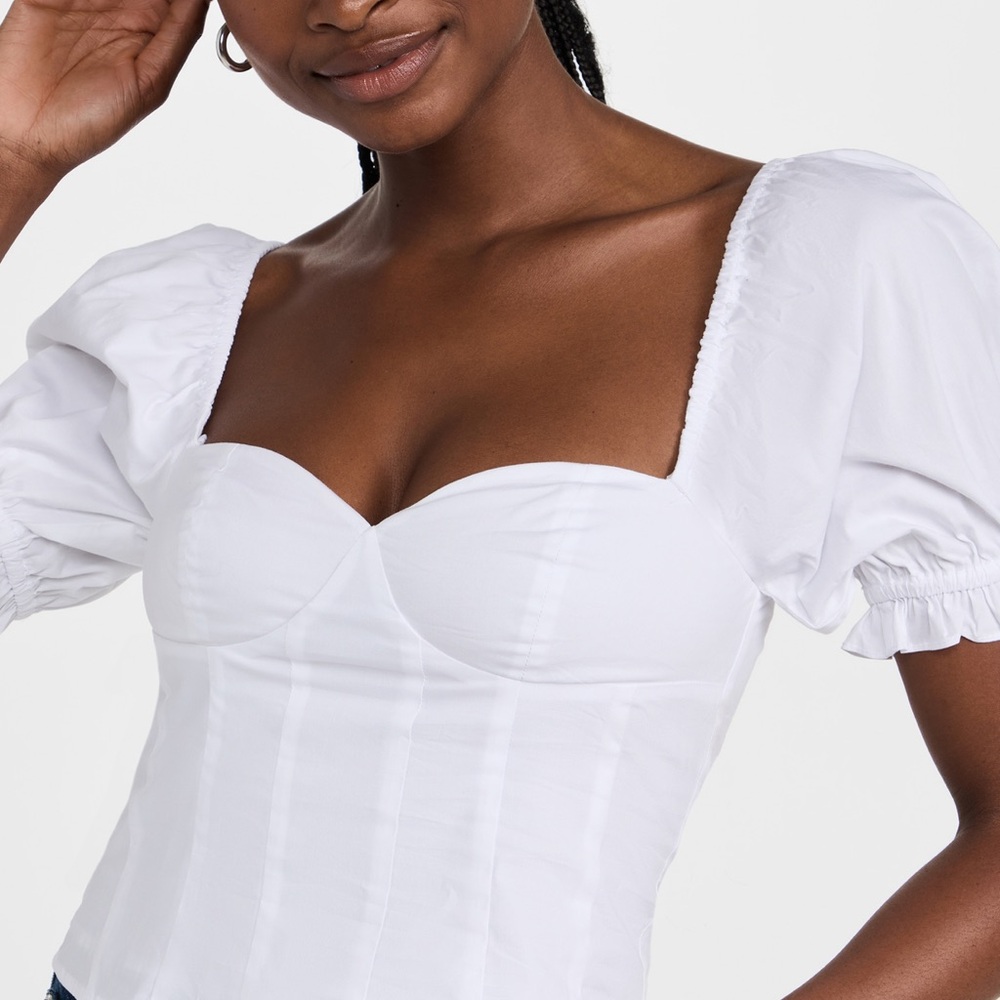 NWOT Staud Lina White Puff Sleeve Women's Top Size XS